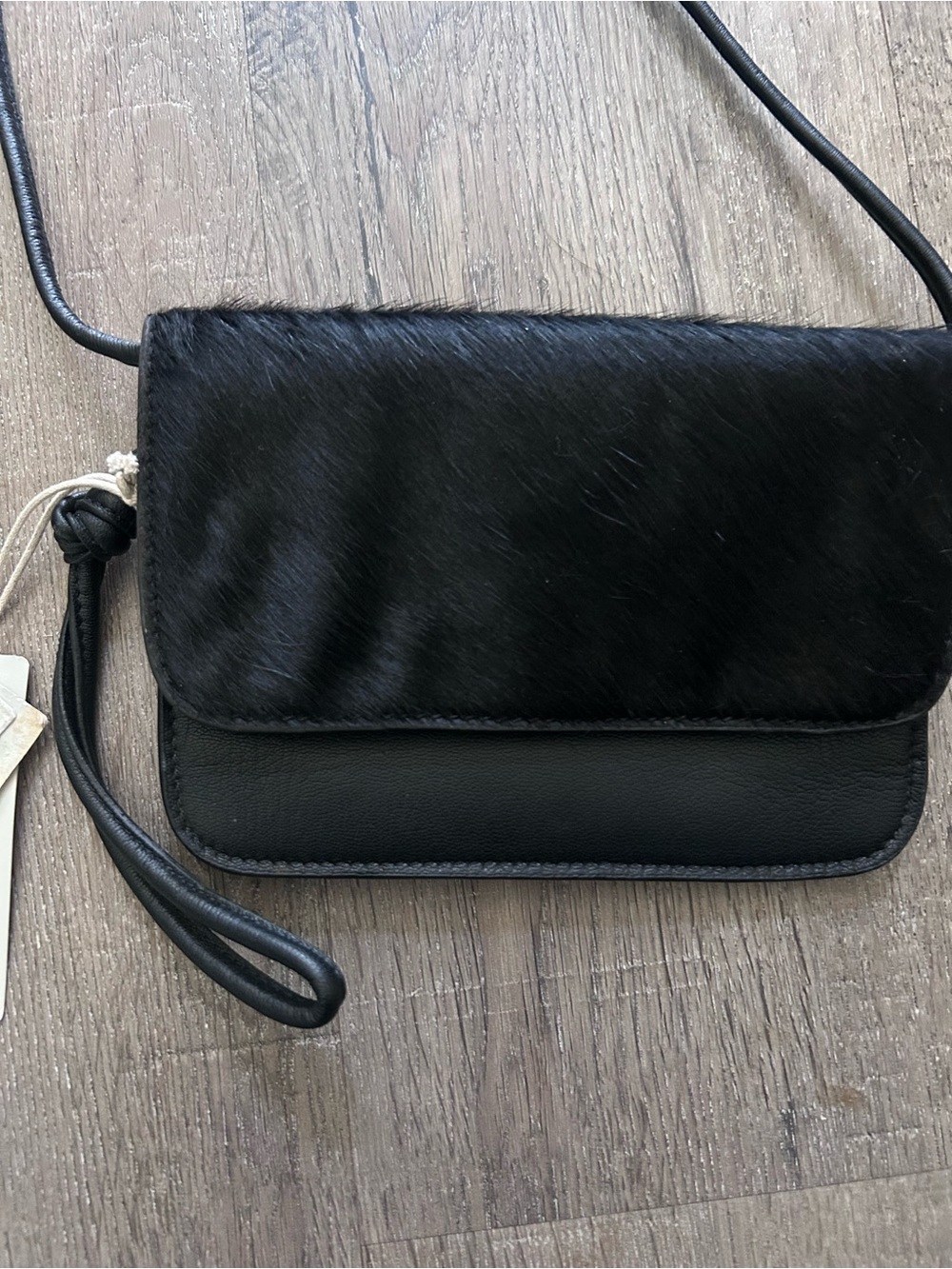 Lucky Brand Black Haircalf & Leather Crossbody Wristlet